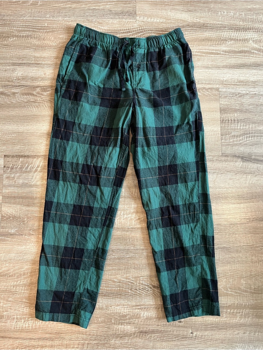 Eddie Bauer Plaid Cotton Pajama Pants Men’s Medium Green Navy Orange Elastic